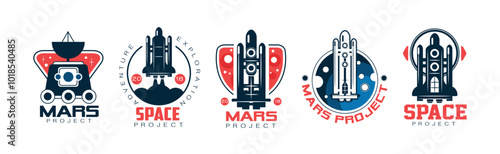 Mars and Space Project Label and Badge Design Vector Set