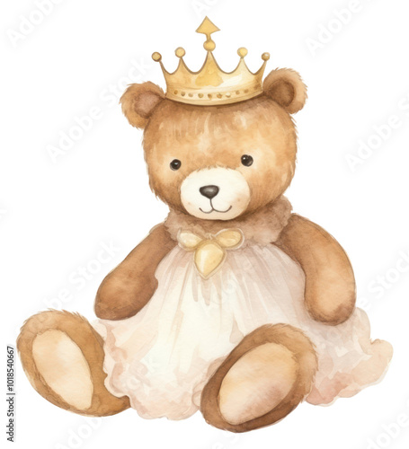 PNG Teddy bear crown cute toy.