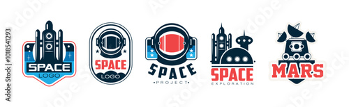 Mars and Space Project Label and Badge Design Vector Set