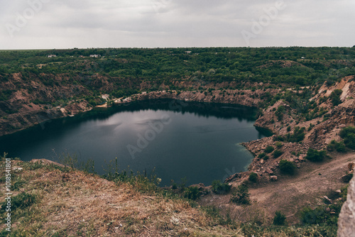 Beautiful view of the lake from above. View from above.