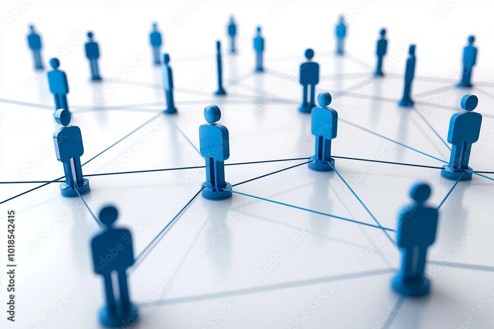 Stylized blue figures connected by lines on a minimalist grid symbolize communication and organization. Stylized blue figures connected by lines on a minimalist grid symbolize communication and organization.