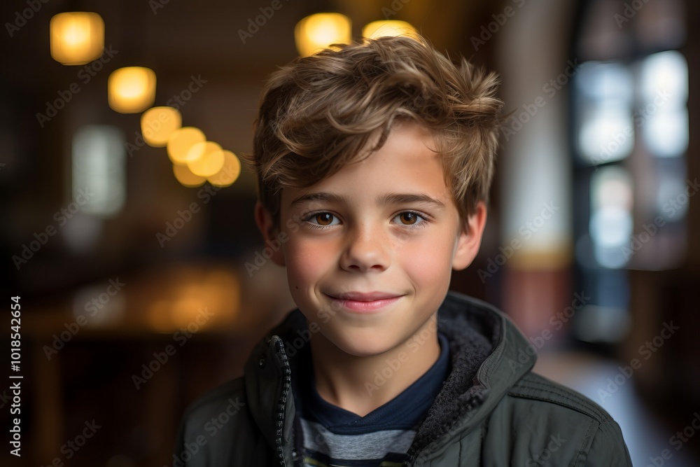 Portrait of a cute little boy with blond hair in a cafe Portrait of a cute little boy with blond hair in a cafe
