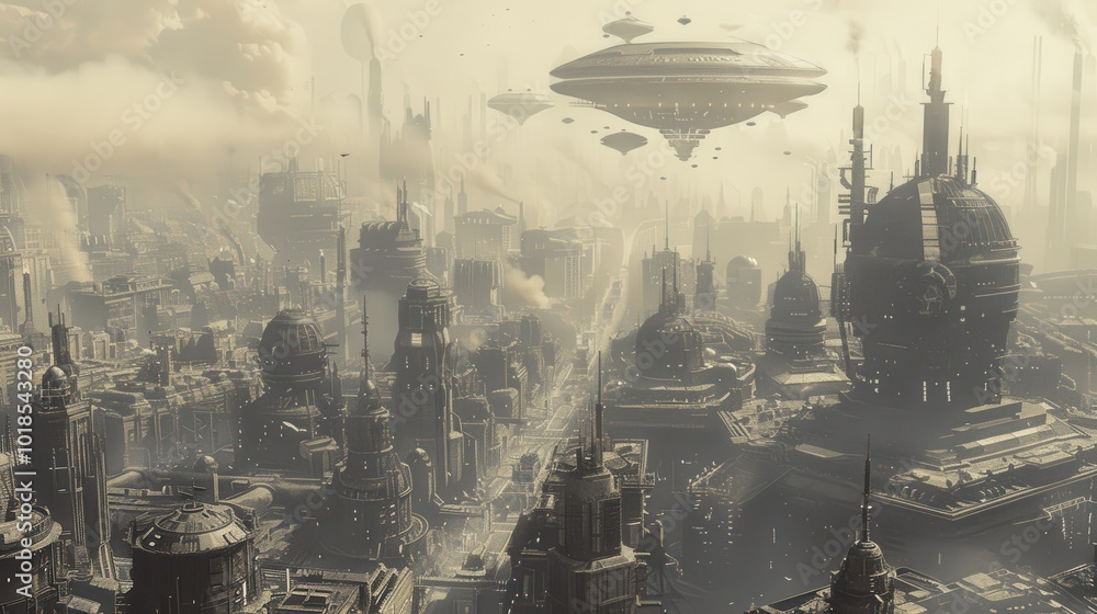 Generate an old engraving style cityscape of a futuristic steampunk metropolis Generate an old engraving style cityscape of a futuristic steampunk metropolis