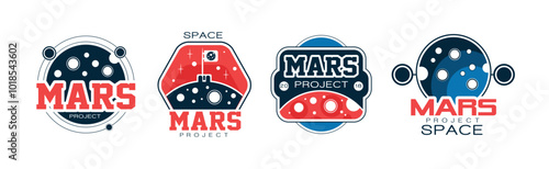 Mars and Space Project Label and Badge Design Vector Set