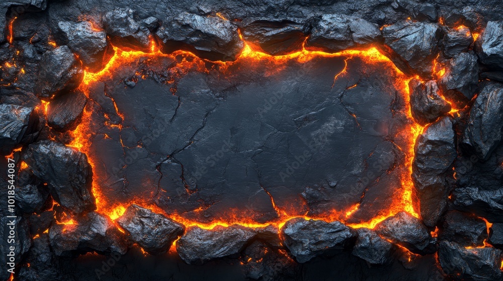 Molten Lava Frame Surrounding Dark Cracked Rock Molten Lava Frame Surrounding Dark Cracked Rock