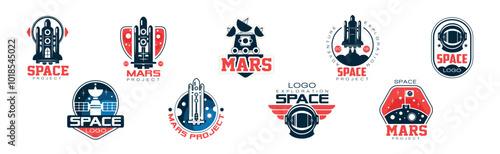 Mars and Space Project Label and Badge Design Vector Set