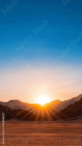 orange mountains desert sunset blue sky, phone wallpaper background