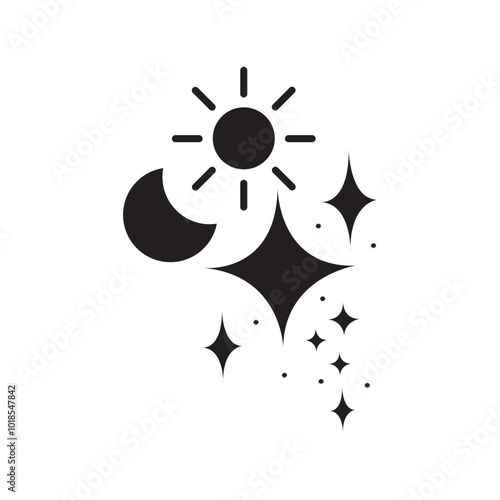 Sun ,Moon and stars flat vector icon illustration isolated on white background.

