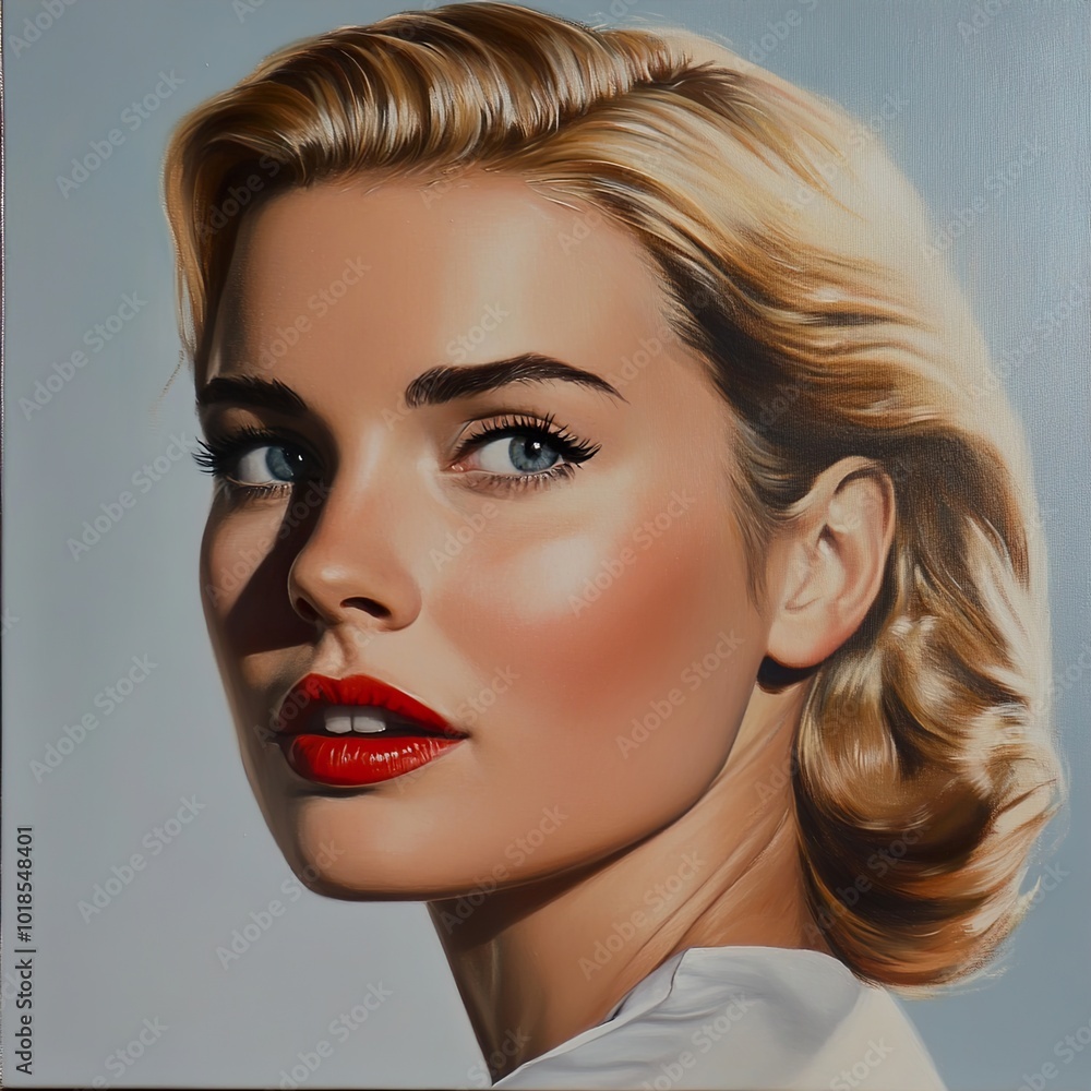 Fototapeta premium Stunning Portrait of a Blonde Woman with Red Lips