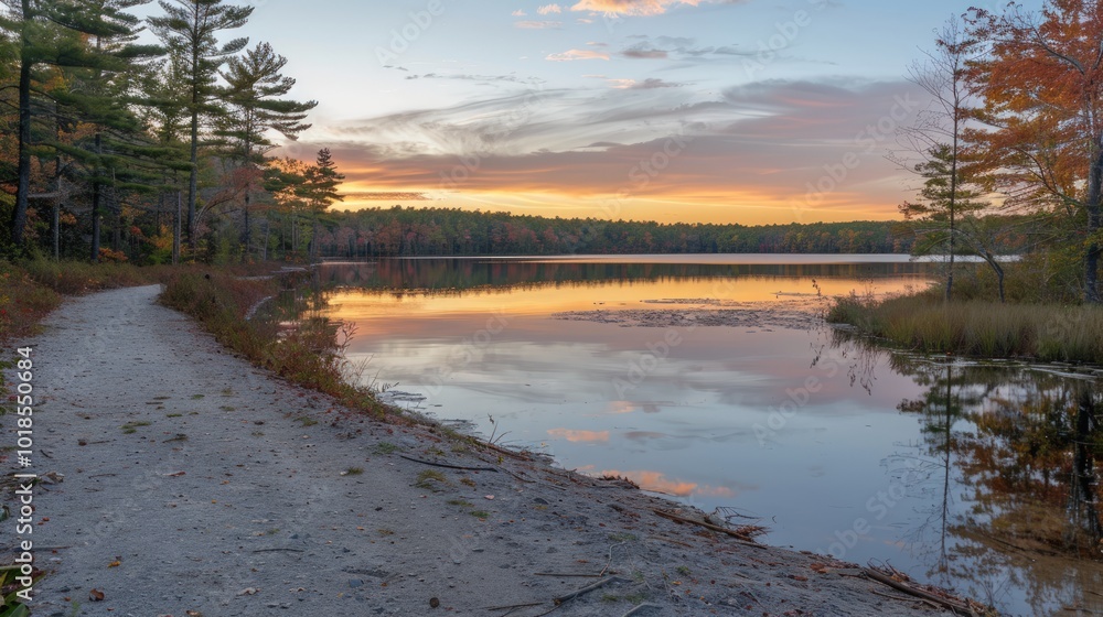 Tranquil Sunset Over a Still Lake in Autumn Tranquil Sunset Over a Still Lake in Autumn