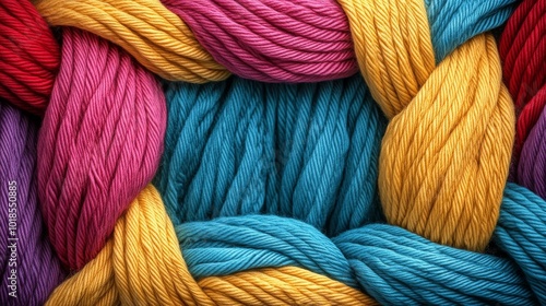 Colorful Intertwined Yarn Strands Forming a Square Frame