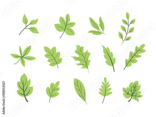 Green leaf icons set on white background,Flat vector illustration,Flat isolated vector symbols set.