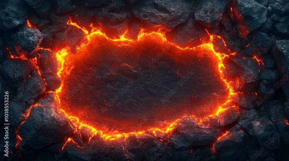 Molten Lava Frame Surrounding Dark Rocks Molten Lava Frame Surrounding Dark Rocks