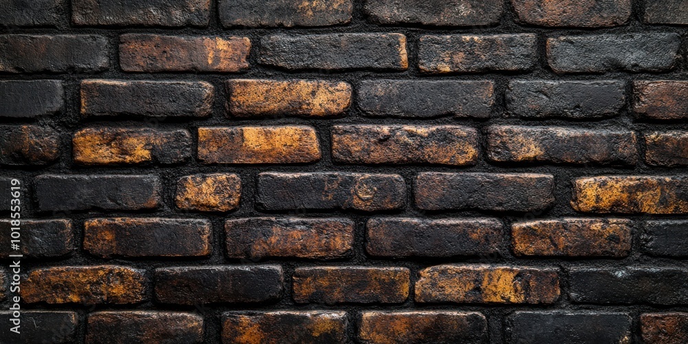 Naklejka premium Dark Brick Wall With Subtle Golden Hues