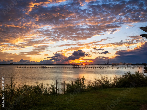 Sunset cloudscape over the bay in St. Andrews Florida, Panama City, Florida