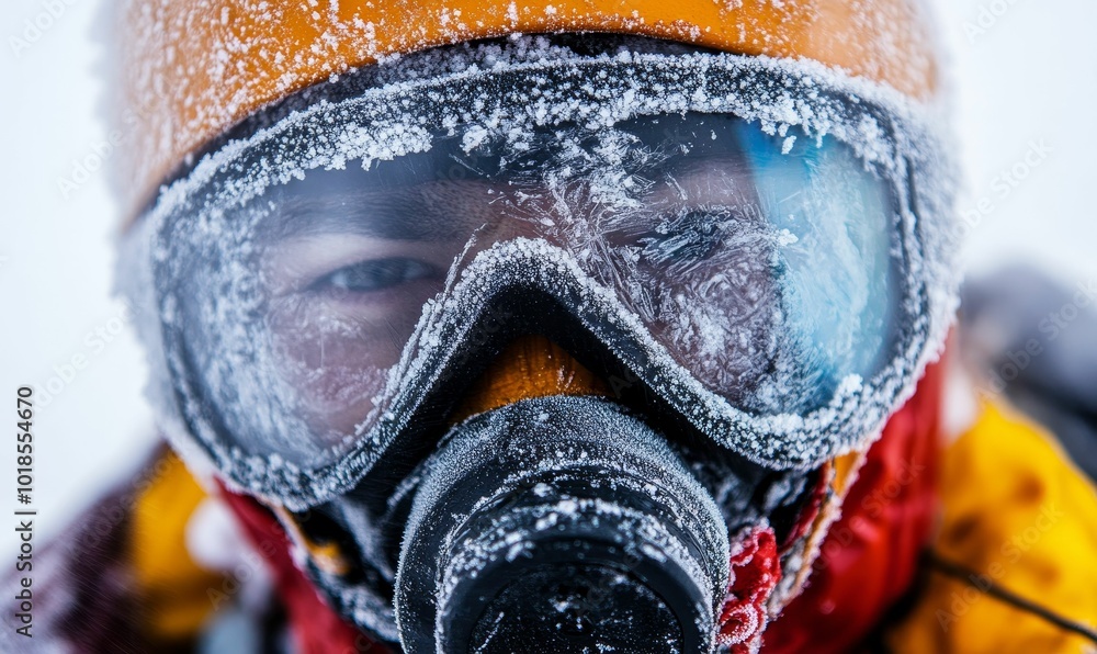 Close-up of a person's face covered in frost. Close-up of a person's face covered in frost.