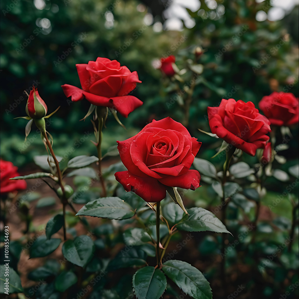 A single red Rose flower blooming in the Garden
A single red Rose flower blooming in the Garden