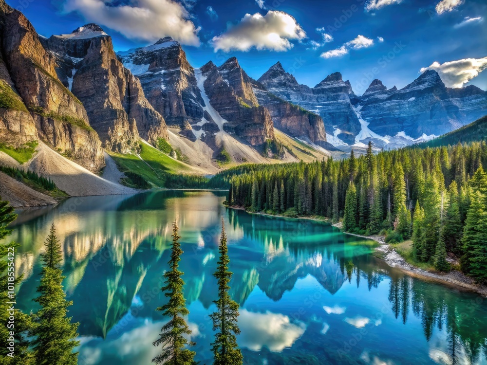 Fototapeta premium Canada's stunning landscapes feature majestic mountains, lush forests, and tranquil lakes, captivating nature lovers and adventure seekers with their breathtaking beauty. Experience this natural wonde