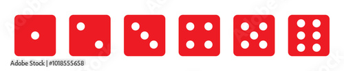 Casino dice set in red and white color, dice collection. Vector icons. Game dice set. One to six. Traditional game dice marked with different numbers of dots. Vector illustration