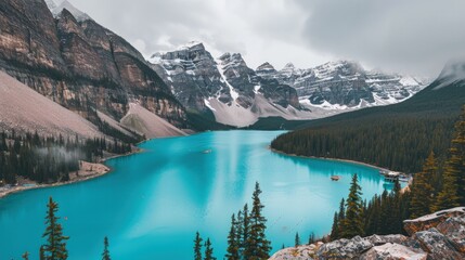 Papier peint photo Canada Serene Mountain Lake Landscape  © Mahavira Osa
