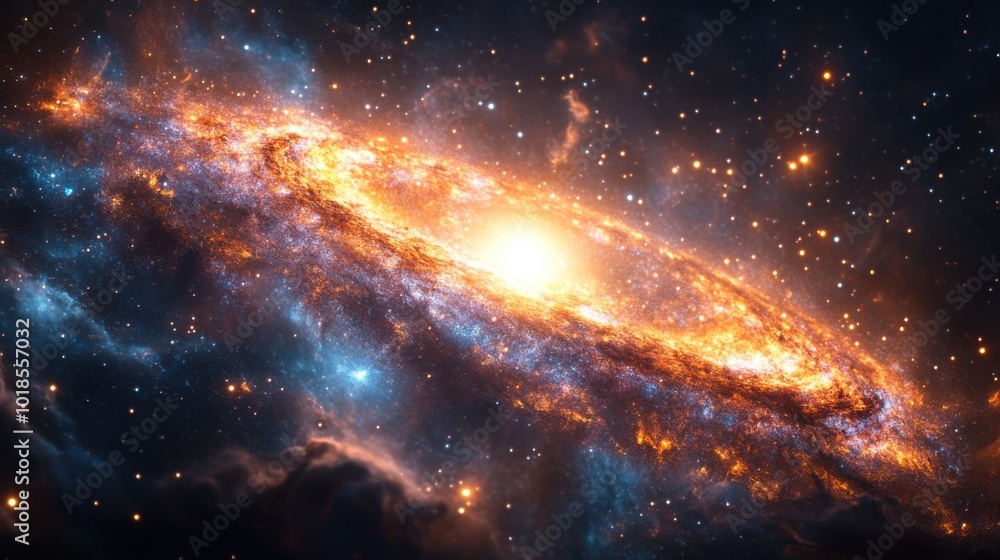 Naklejka premium Close-up view of spiral galaxy's glowing center