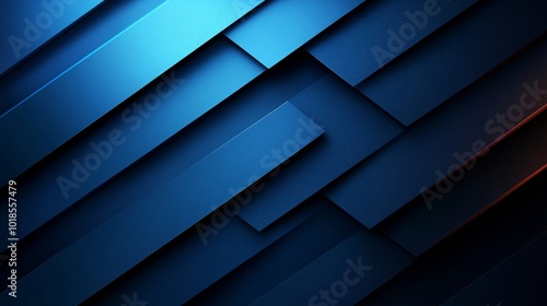 Geometric abstract background with overlapping metallic blue stripes in a layered design. The smooth textures and subtle lighting add depth and a modern, futuristic aesthetic.