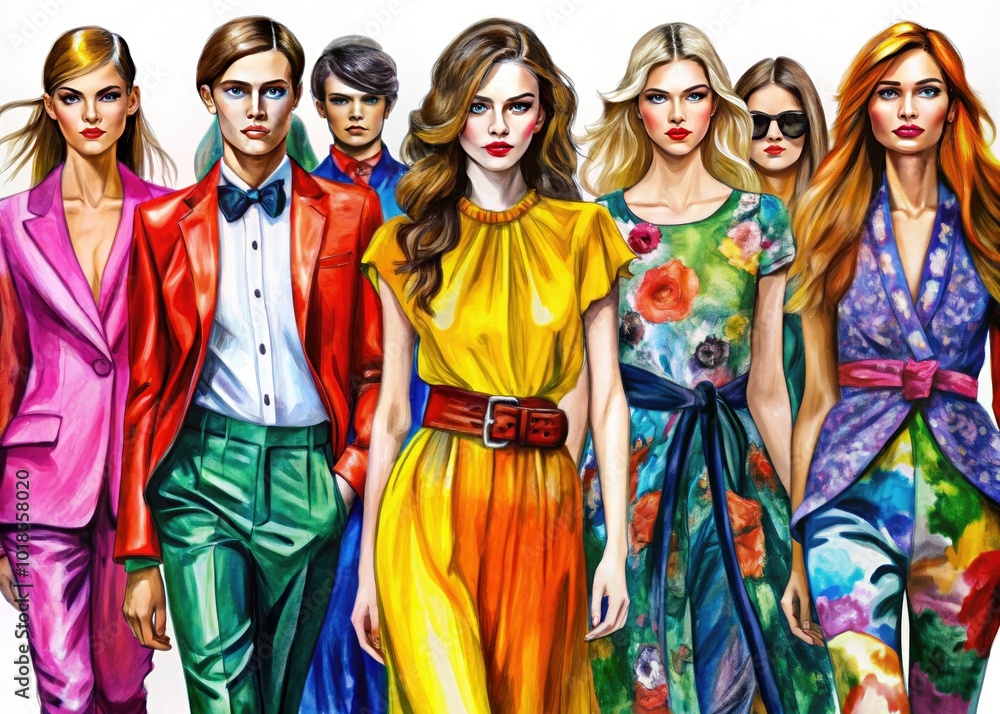 Refined fashion sketches capture cutting-edge designs with bold colors, offering fashionable outfits for the contemporary individual who thrives on making a statement. Refined fashion sketches capture cutting-edge designs with bold colors, offering fashionable outfits for the contemporary individual who thrives on making a statement.