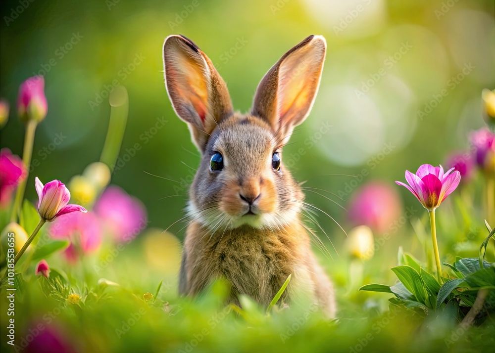 Obraz premium Charming and playful rabbits are beautifully photographed in diverse natural environments, showcasing their adorable antics and the stunning details of their surroundings.