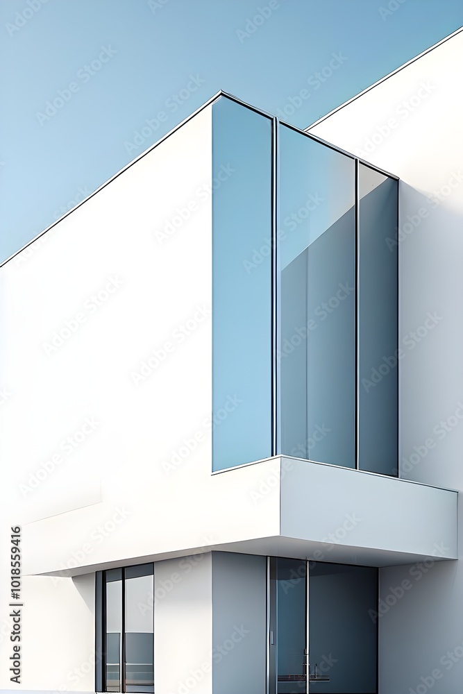 minimalist architectural composition of modern buildings, with clean angles, rendered in geometric forms and soft hues of grey, cream, and light blue minimalist architectural composition of modern buildings, with clean angles, rendered in geometric forms and soft hues of grey, cream, and light blue