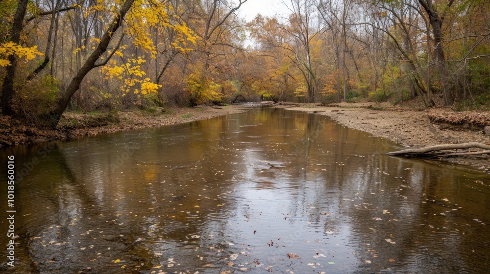 Autumnal Creek in a Forested Landscape