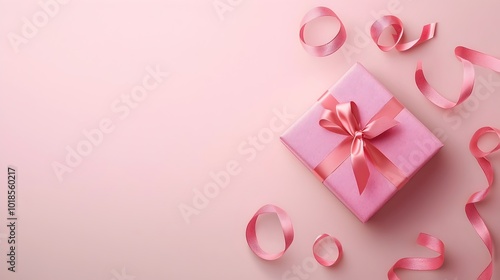 Glossy Gift Box with Elegant Ribbon Curls - Flat Design Illustration Perfect for Celebrations Birthdays and Holiday Promotions