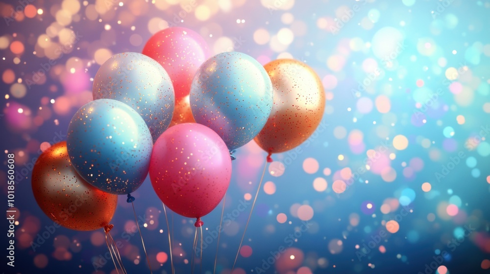 Illustration of a festive New Year's celebration, bright New Year wallpaper background, confetti and balloons, whimsical touch, designated area for text. Illustration of a festive New Year's celebration, bright New Year wallpaper background, confetti and balloons, whimsical touch, designated area for text.