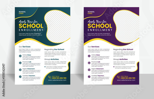 Creative School admission flyer template. Flyer brochure cover template for kids back to school education admission layout design. modern kids admission education poster, brochure layout.