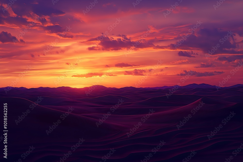 A Desert Landscape at Dusk With Rolling Sand Dunes and a Dramatic, Colorful Sky Filled With Warm Oranges and Purples, High Resolution Wallpaper or Background A Desert Landscape at Dusk With Rolling Sand Dunes and a Dramatic, Colorful Sky Filled With Warm Oranges and Purples, High Resolution Wallpaper or Background
