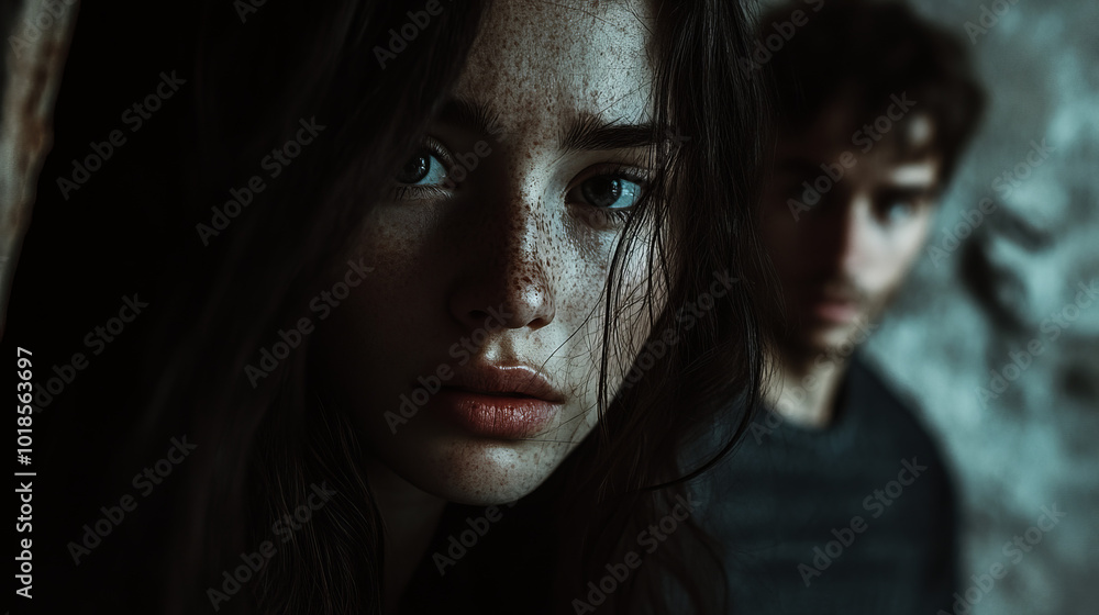 Her face is relaxed, her eyes are closed, and he gently touches her, creating a feeling of peace and trust between them. Her face is relaxed, her eyes are closed, and he gently touches her, creating a feeling of peace and trust between them.