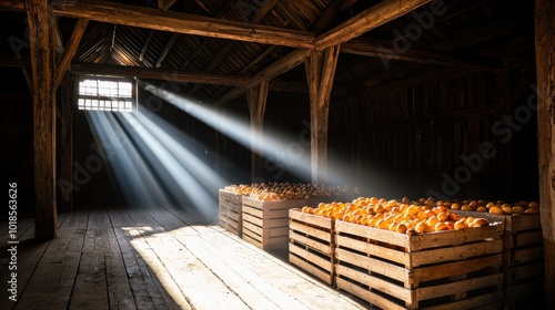 Wallpaper Mural Sunlight Streaming Through Barn with Ripe Oranges Torontodigital.ca