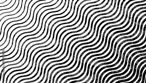 Transition of wave pattern. Black isolated on white background, but easily recoloured at your discretion. Fully editable vector element 
