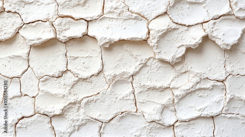 Cracked and Textured White Wall with a Rough Surface and Irregular Patterns