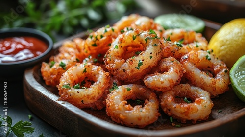 Crispy Fried Calamari Rings with a Side of Lemon and Parsley