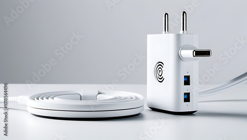 sleek white setup features matching white background paired unique charger cable compatible multiple electronic devices photo