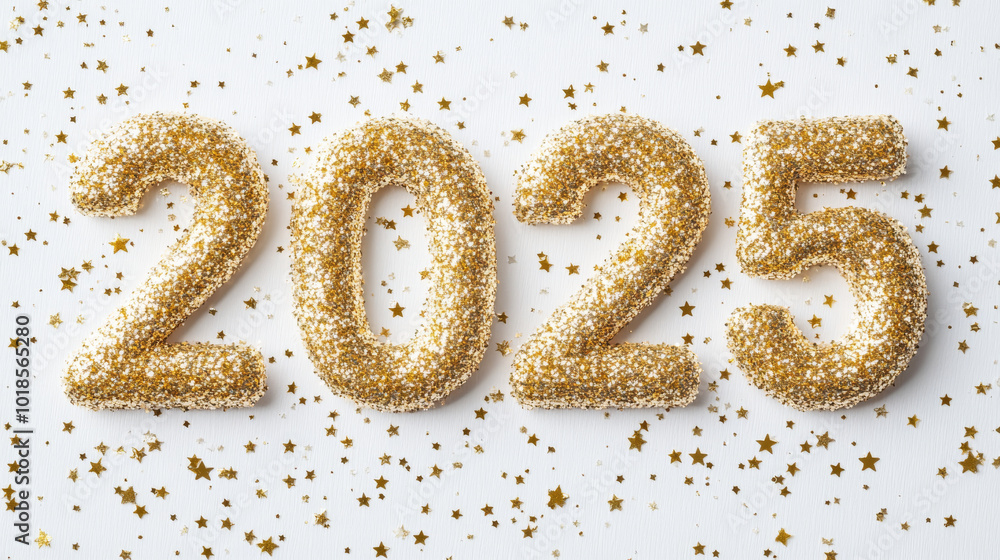 Celebrate upcoming year with sparkling numbers representing 2025, surrounded by golden stars and glitter. This festive image captures joy and excitement of New Years celebrations Celebrate upcoming year with sparkling numbers representing 2025, surrounded by golden stars and glitter. This festive image captures joy and excitement of New Years celebrations