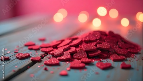 Red hearts background. Valentaine's day background.  AI genertaed photo