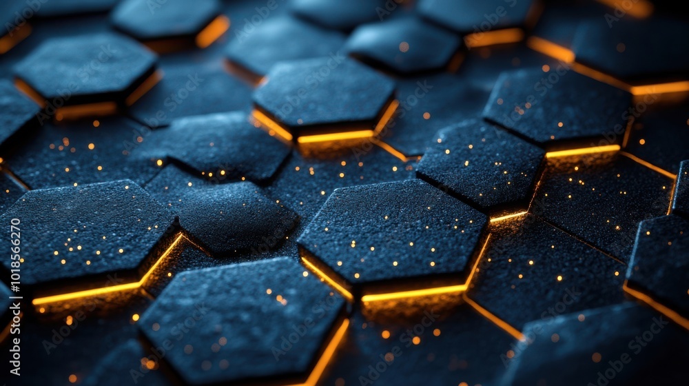 Abstract Hexagon Pattern with Glowing Edges and Specks of Light Abstract Hexagon Pattern with Glowing Edges and Specks of Light