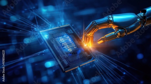 Robotic hand interacting with digital circuit board