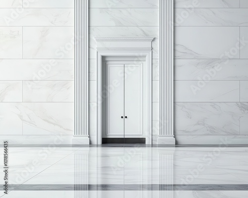 Corporate bank entrance with elegant marble floors and polished steel doors, business finance and stability