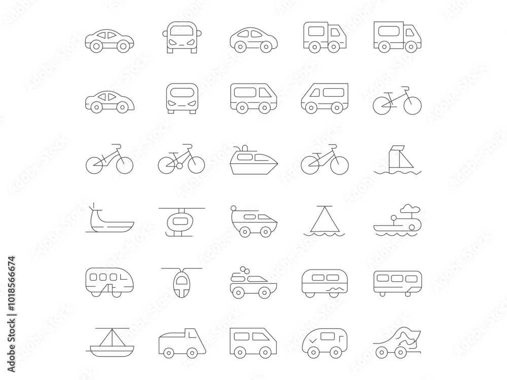 Transportation thin line icons set Transportation thin line icons set