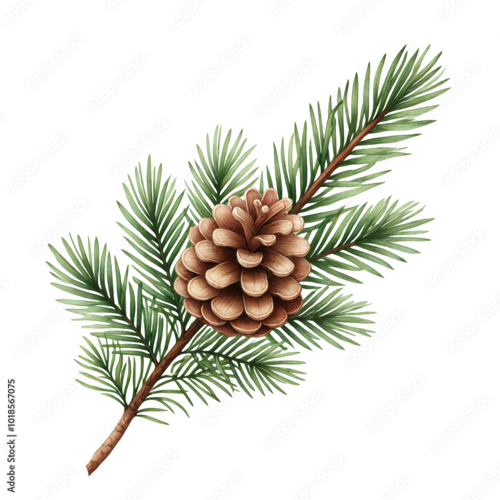Watercolor illustration of a pinecone with fir branches. Festive winter arrangement for Christmas and holiday decoration. Watercolor illustration of a pinecone with fir branches. Festive winter arrangement for Christmas and holiday decoration.