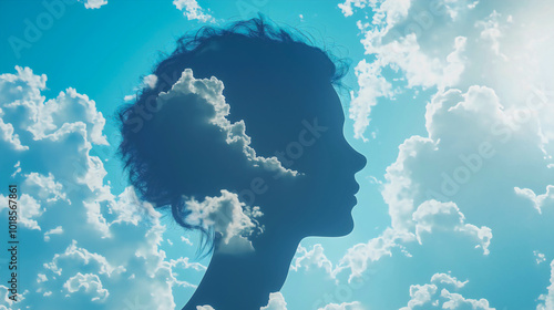 A head in the clouds representing lostness and dissociation, associated with various mental states. photo