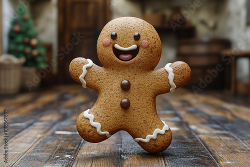 Gingerbread man dancing portrait close up 
