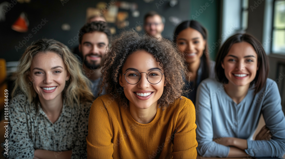 Smiling Group of Diverse Young Adults Sitting Together in a Casual Setting Smiling Group of Diverse Young Adults Sitting Together in a Casual Setting